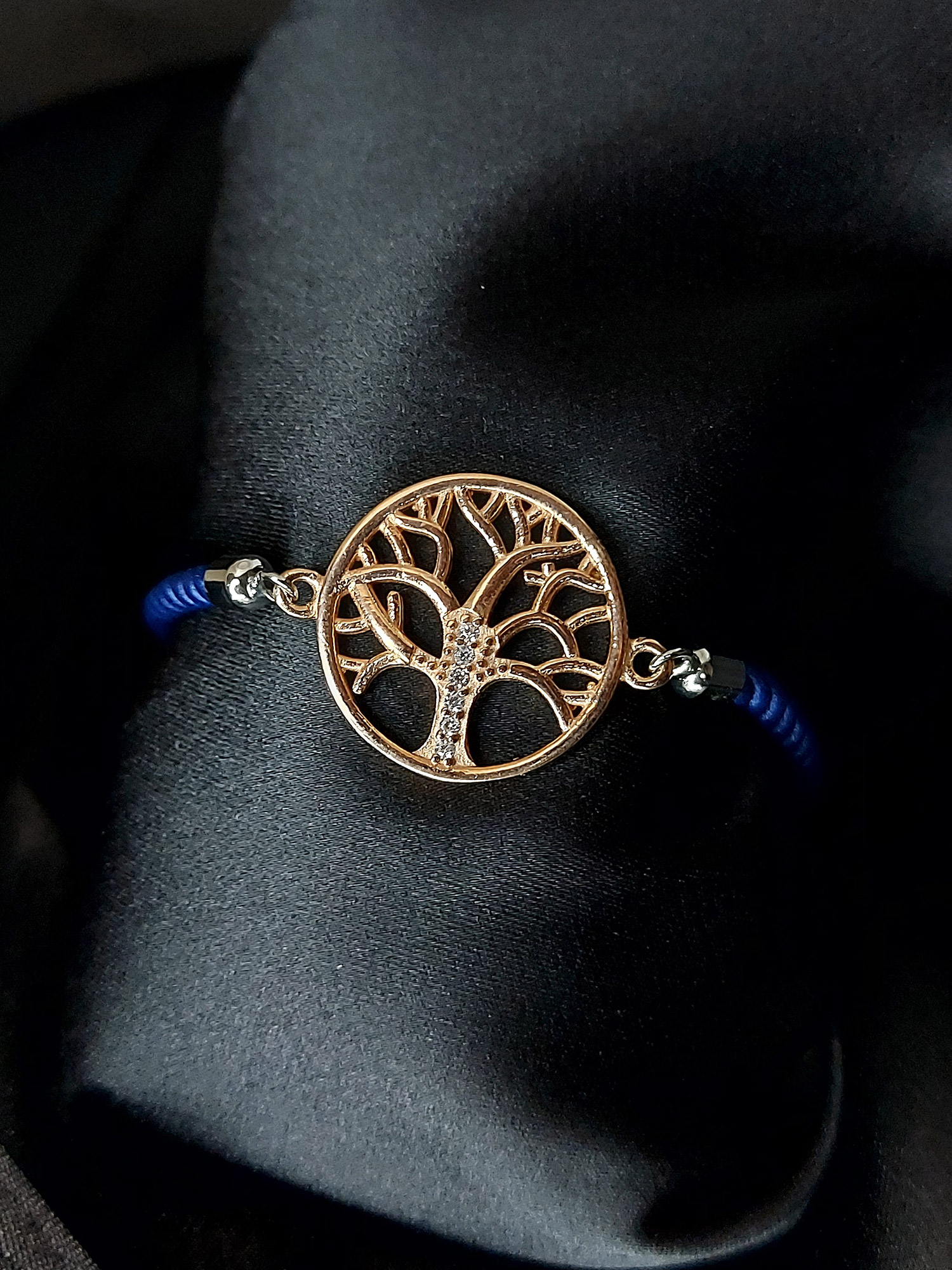 Silver tree rose gold thread bracelet