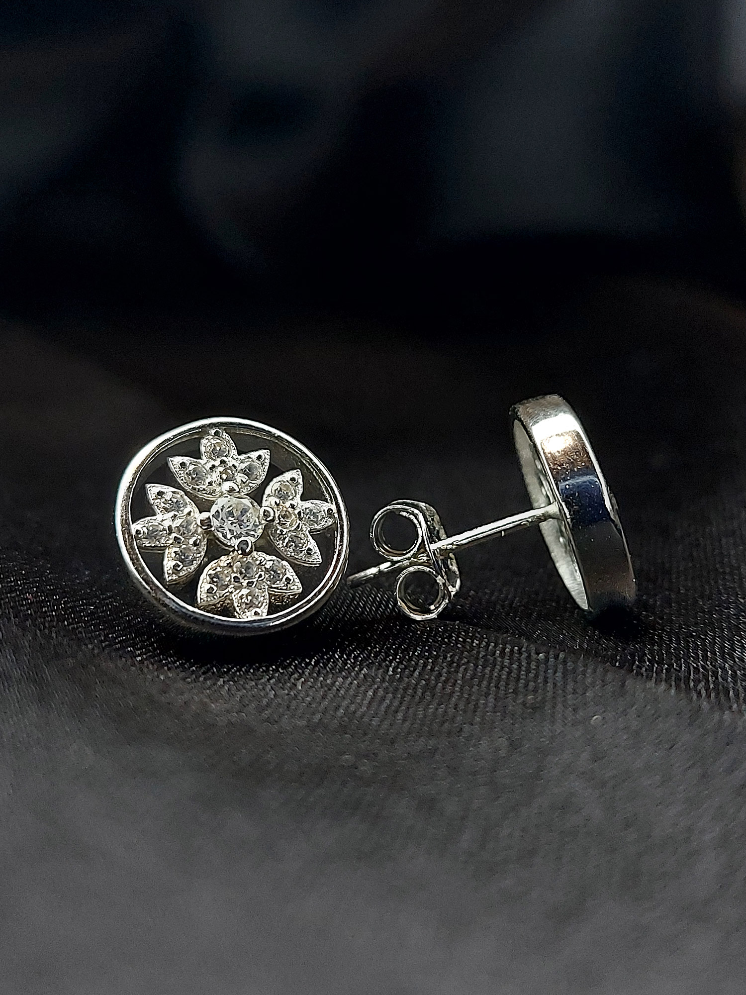 Silver iced out round earring