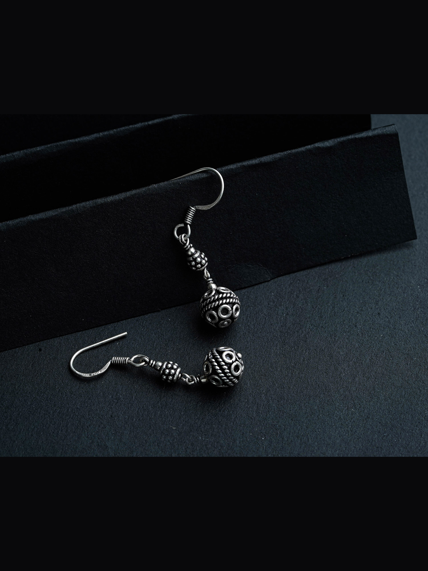 Silver oxidized ball earring