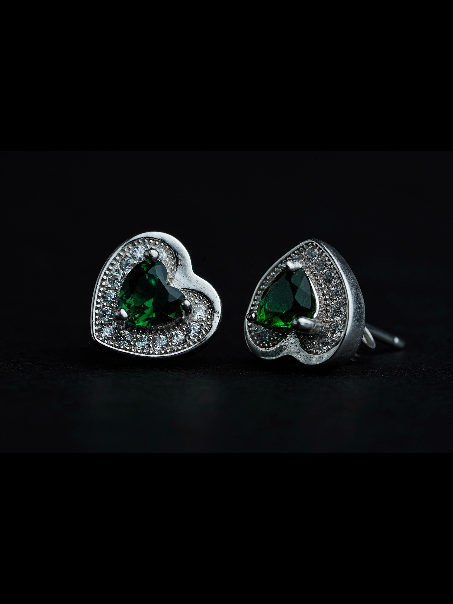 Silver green stone studded earring