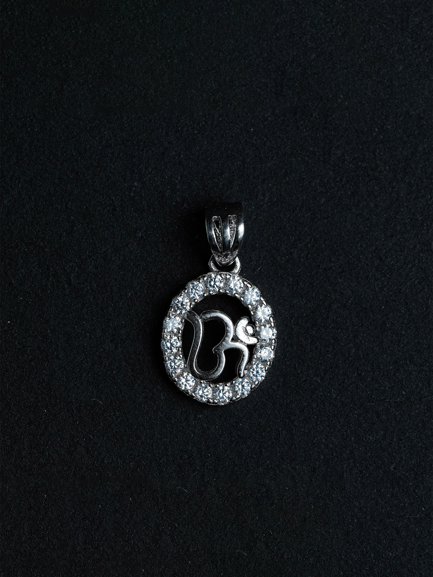 Silver OM round diamond studded pendent