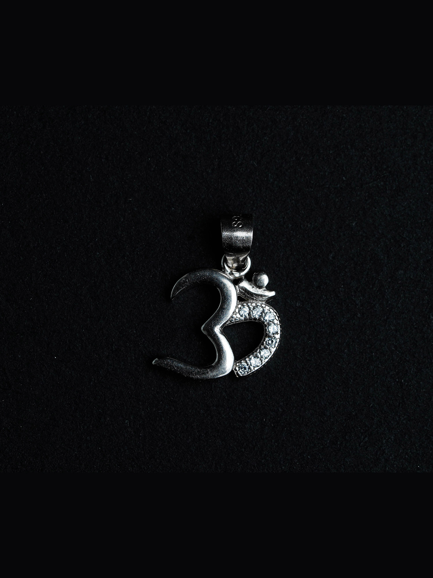 Silver OM diamond studded pendent