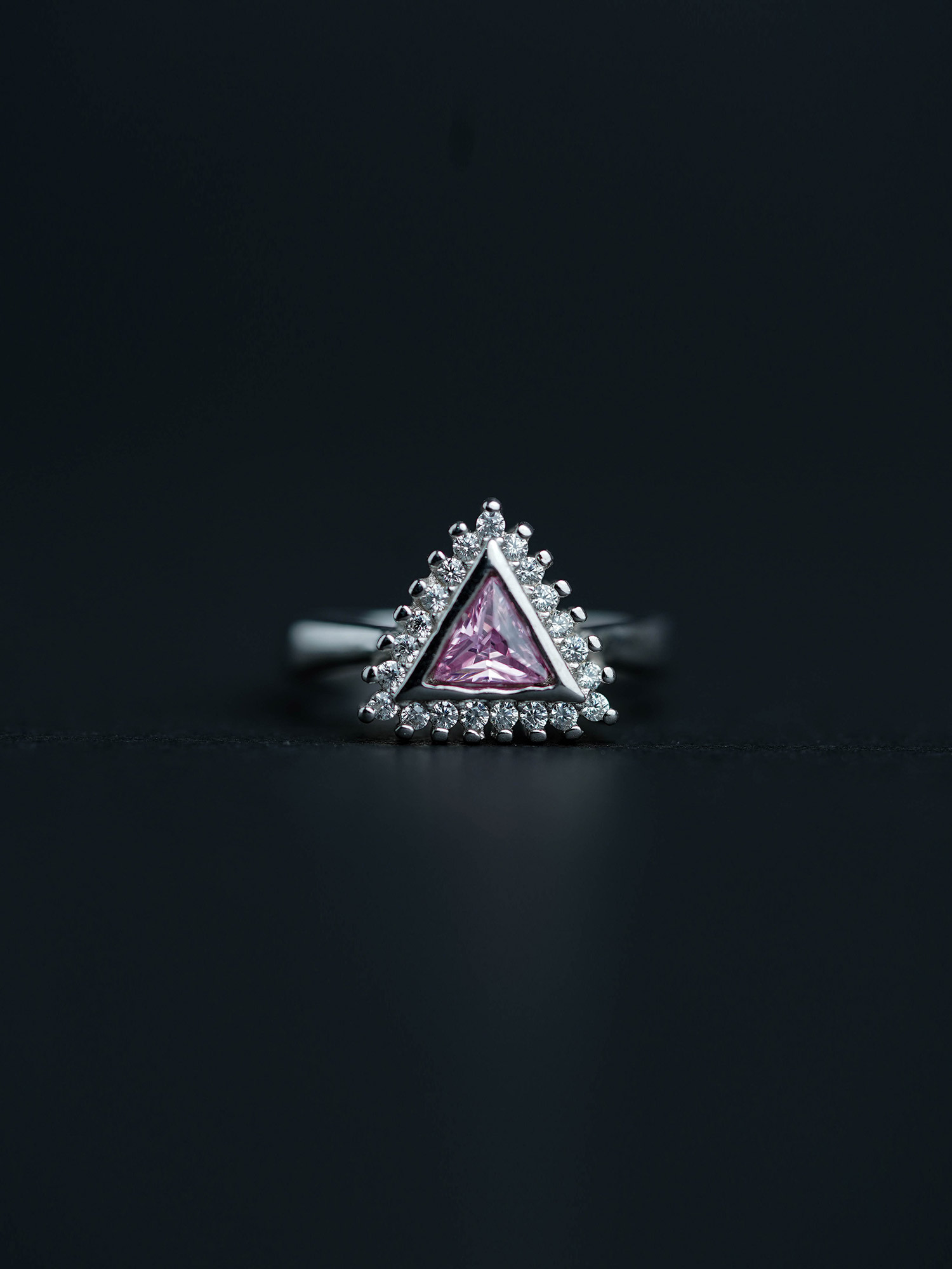 Silver color stone triangular ring