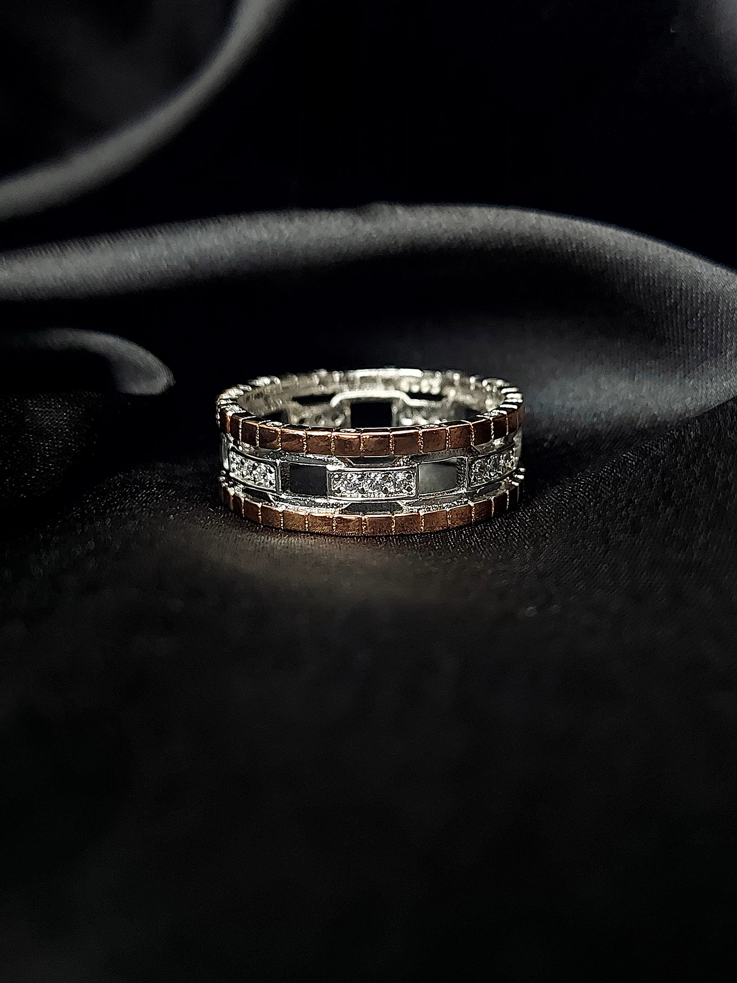 Silver rose gold couple ring